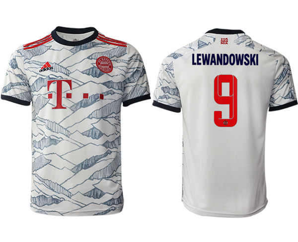 Men's White FC Bayern München #9 Robert Lewandowski Away Soccer Jersey
